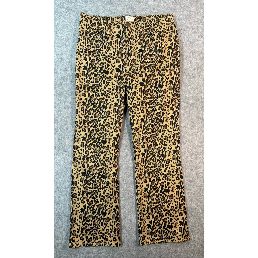 J.Crew Women Leopard Print Stretch Cotton Straight Leg Pants Tan Black Size 30